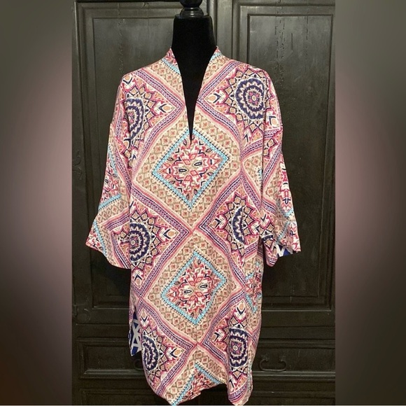 Chico’s Reversible colorful print kimono OS - Picture 2 of 11
